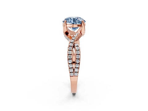 Rose gold Fancy Blue Round Cut Solitaire Twist Pave Diamond Engagement Ring with Prong Setting_2