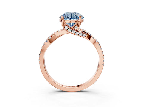 Rose gold Fancy Blue Round Cut Solitaire Twist Pave Diamond Engagement Ring with Prong Setting_3