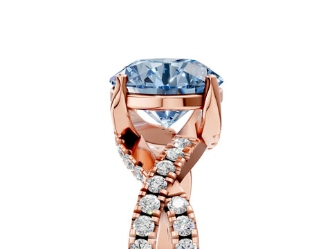 Rose gold Fancy Blue Round Cut Solitaire Twist Pave Diamond Engagement Ring with Prong Setting_41