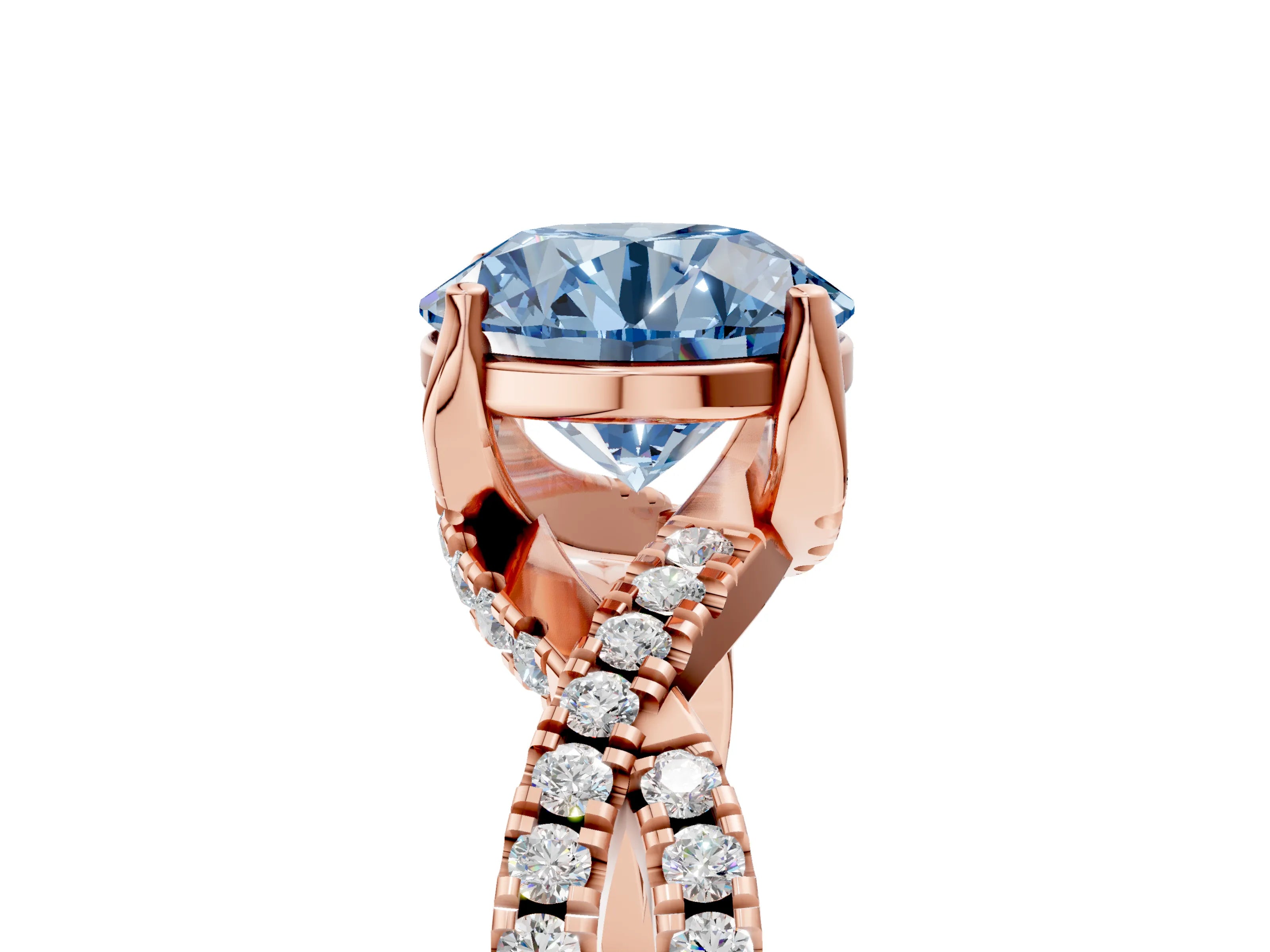 Rose gold Fancy Blue Round Cut Solitaire Twist Pave Diamond Engagement Ring with Prong Setting_5
