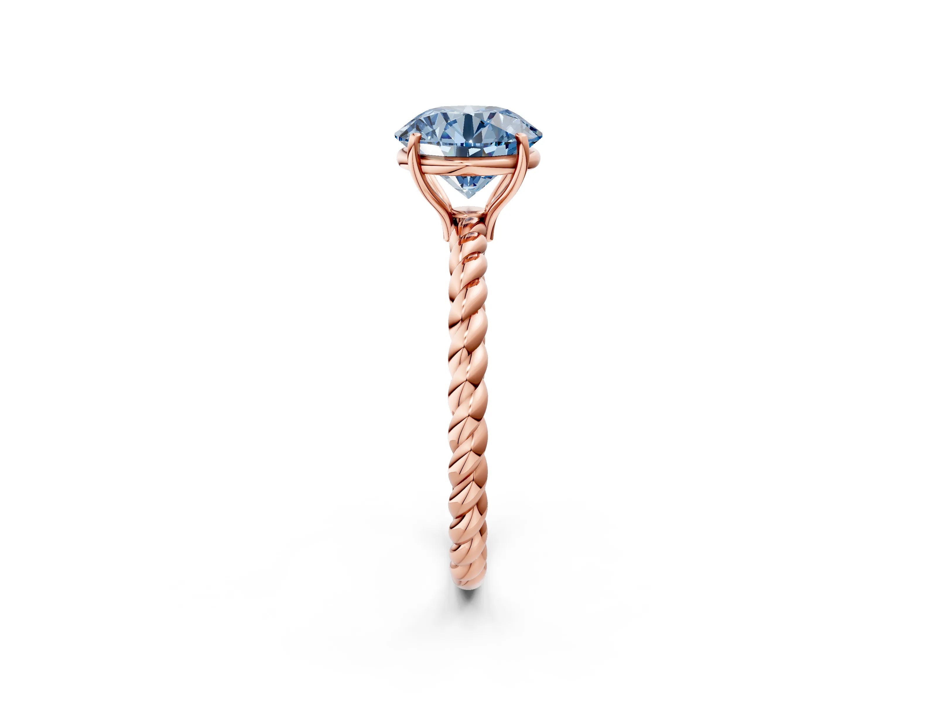 Rose gold Fancy Blue Round Cut Solitaire Twisted Band 4-Prong Ring_2