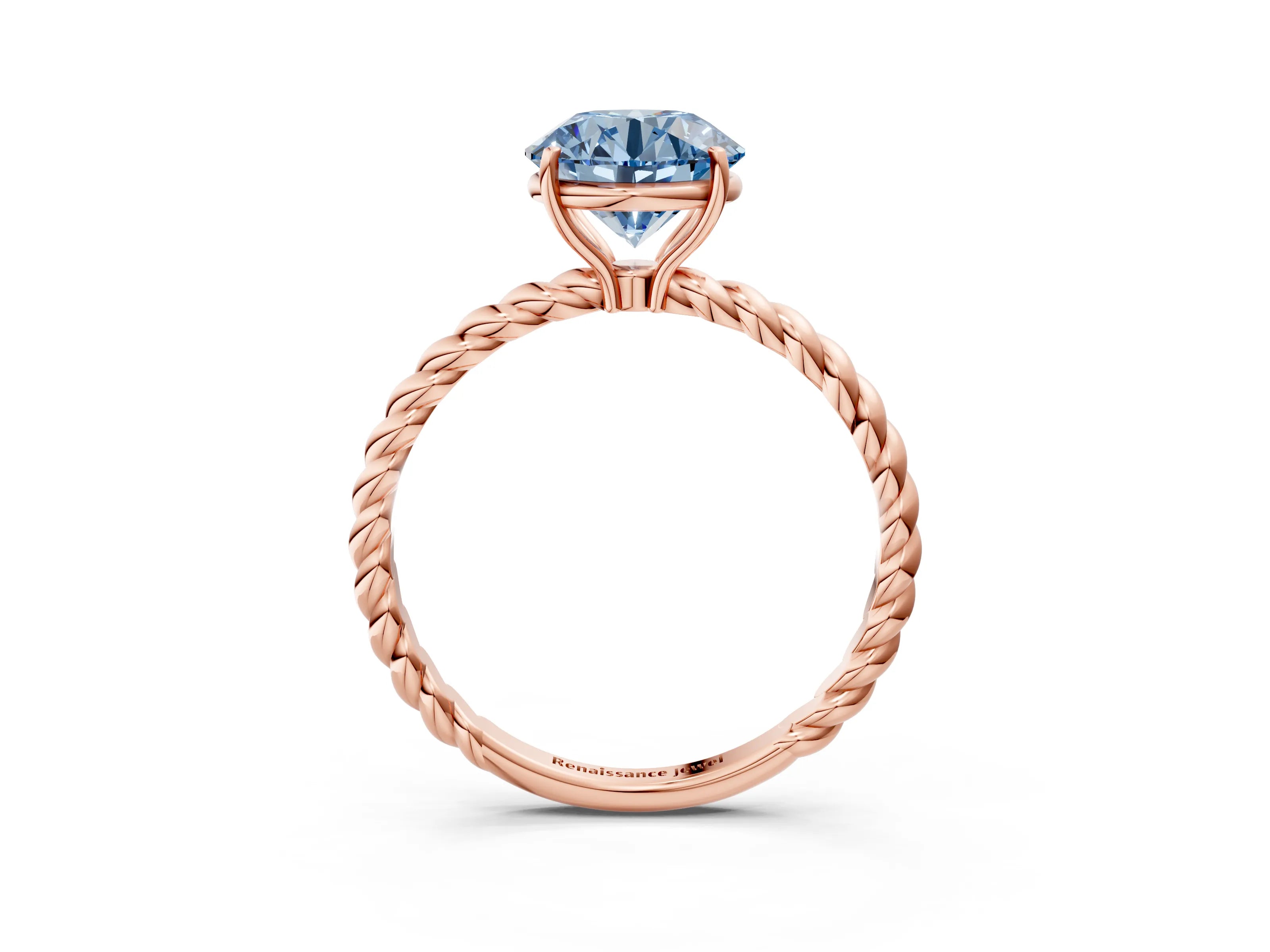 Rose gold Fancy Blue Round Cut Solitaire Twisted Band 4-Prong Ring_3