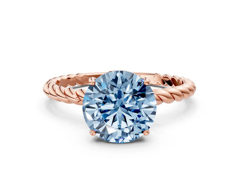 Rose gold Fancy Blue Round Cut Solitaire Twisted Band 4-Prong Ring