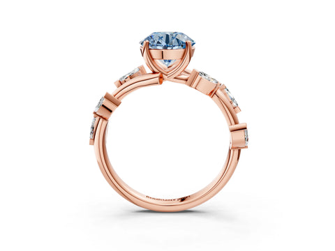 Rose gold Fancy Blue Round Cut Solitaire Twisted Band Marquise Accent Prong Setting Ring_3