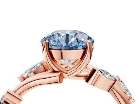 Rose gold Fancy Blue Round Cut Solitaire Twisted Band Marquise Accent Prong Setting Ring_4