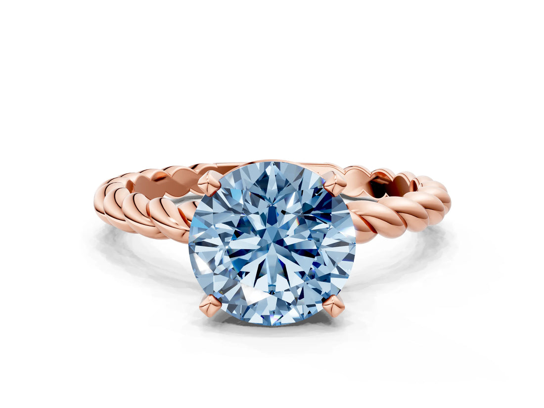 Rose gold Fancy Blue Round  Cut Solitaire Twisted Band with Four-Prong Setting_54
