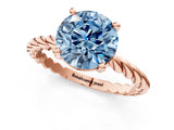 Rose gold Fancy Blue Round  Cut Solitaire Twisted Band with Four-Prong Setting_55