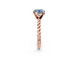 Rose gold Fancy Blue Round  Cut Solitaire Twisted Band with Four-Prong Setting_56