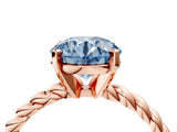 Rose gold Fancy Blue Round  Cut Solitaire Twisted Band with Four-Prong Setting_58