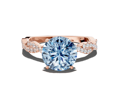 Rose gold Fancy Blue Round Cut Solitaire Twisted Pave Band with Four-Prong Setting_3