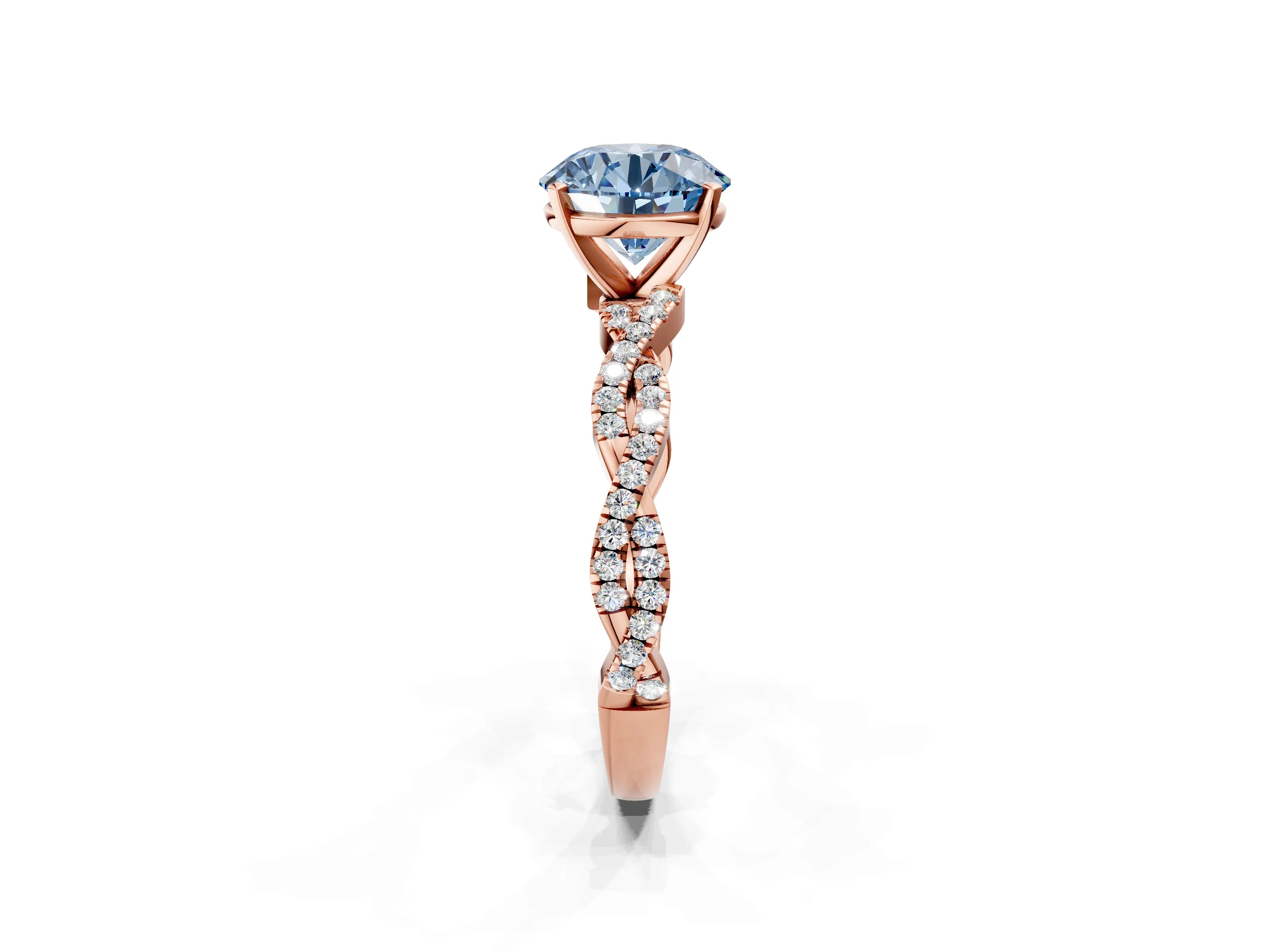 Rose gold Fancy Blue Round Cut Solitaire Twisted Pave Band with Four-Prong Setting_5