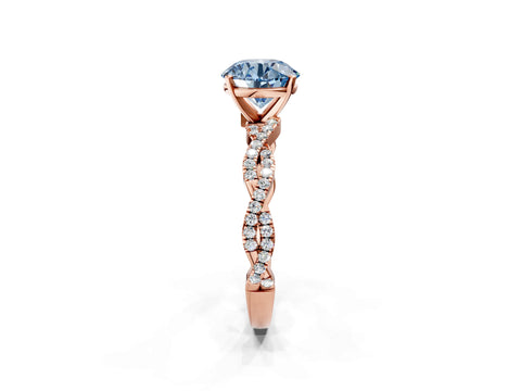 Rose gold Fancy Blue Round Cut Solitaire Twisted Pave Band with Four-Prong Setting_5