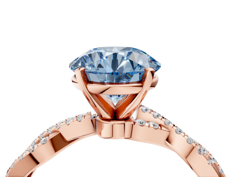 Rose gold Fancy Blue Round Cut Solitaire Twisted Pave Band with Four-Prong Setting_7