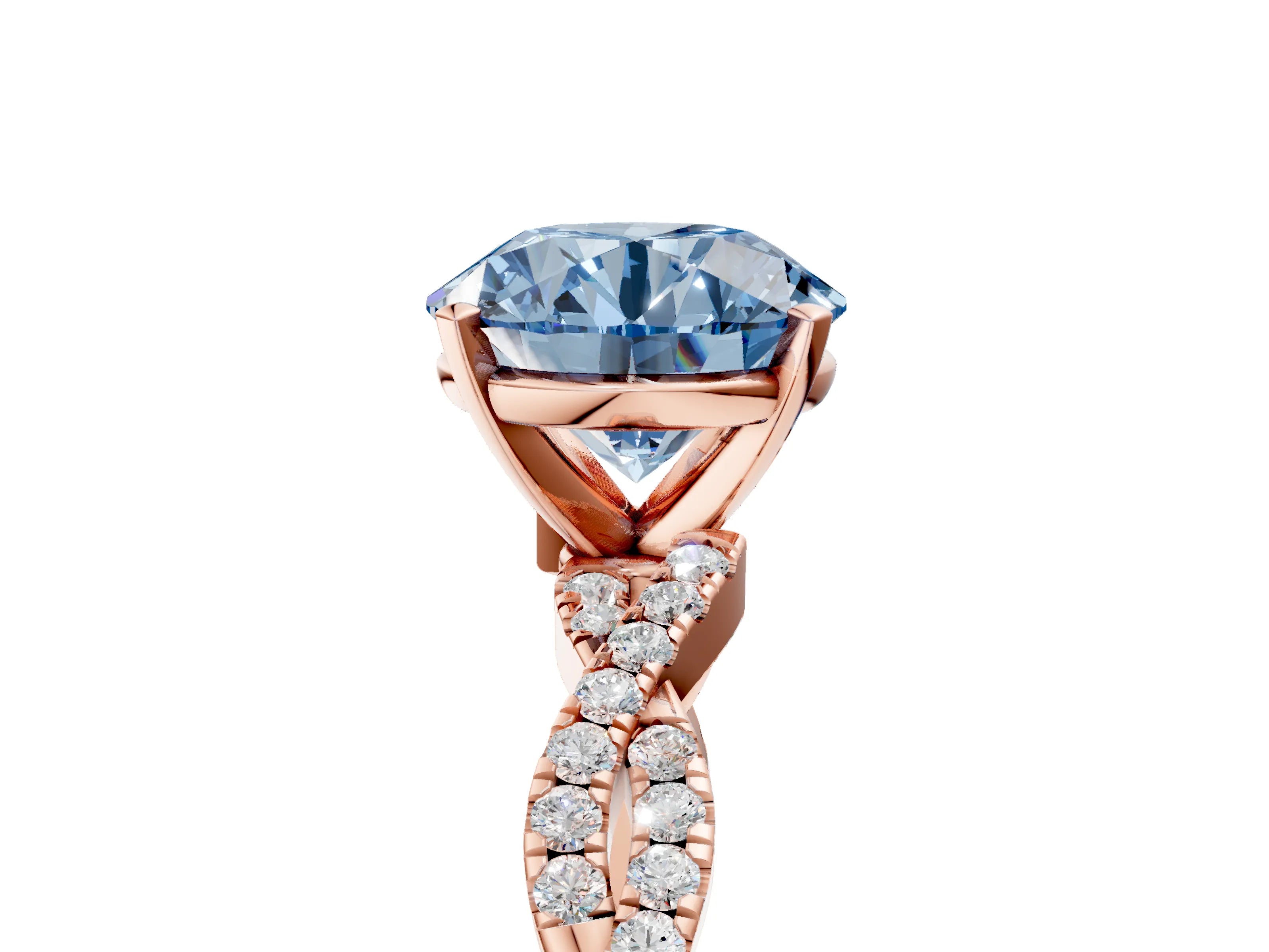 Rose gold Fancy Blue Round Cut Solitaire Twisted Pave Band with Four-Prong Setting_8