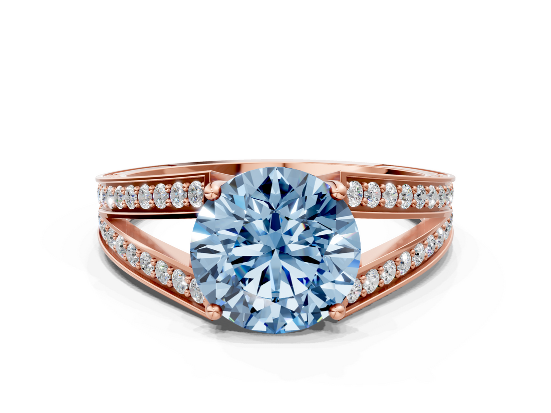 Rose gold Fancy Blue Round  Cut Split Shank Pave Diamond Ring with Four-Prong Setting_27