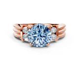 Rose gold Fancy Blue Round  Cut Three-Stone Channel Set Ring with Bar Prongs_62