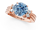 Rose gold Fancy Blue Round  Cut Three-Stone Channel Set Ring with Bar Prongs_63