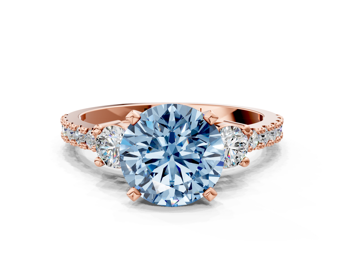 Rose gold Fancy Blue Round  Cut Three-Stone Diamond Pavé Band with Prong Setting_17