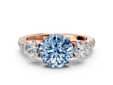 Rose gold Fancy Blue Round  Cut Three-Stone Diamond Pave Band with Prong Setting_38