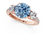 Rose gold Fancy Blue Round  Cut Three-Stone Diamond Pave Band with Prong Setting_39