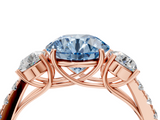 Rose gold Fancy Blue Round  Cut Three-Stone Diamond Pave Band with Prong Setting_42