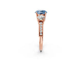 Rose gold Fancy Blue Round Cut Three-Stone Diamond Ring with Pavé Band and Four-Prong Setting_2