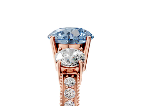 Rose gold Fancy Blue Round Cut Three-Stone Diamond Ring with Pavé Band and Four-Prong Setting_5