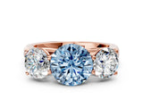 Rose gold Fancy Blue Round Cut Three-Stone Diamond Ring with Prong Setting on a Classic Band_13