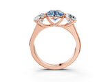 Rose gold Fancy Blue Round Cut Three-Stone Diamond Ring with Prong Setting on a Classic Band_16