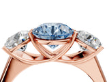 Rose gold Fancy Blue Round Cut Three-Stone Diamond Ring with Prong Setting on a Classic Band_17