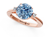 Rose gold Fancy Blue Round  Cut Three-Stone Solitaire Ring with Round Accent Diamonds and Four-Prong Setting_21
