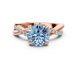 Rose gold Fancy Blue Round  Cut Twist Band Solitaire Diamond Ring with Pavé Setting_3