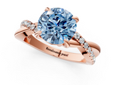 Rose gold Fancy Blue Round  Cut Twist Band Solitaire Diamond Ring with Pavé Setting_4