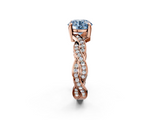 Rose gold Fancy Blue Round  Cut Twisted Pavé Band Solitaire Ring with Four-Prong Setting_74