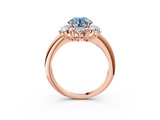 Rose gold Fancy Blue Round  Diamond Cluster Halo Ring with Solitaire Band and Four-Prong Setting_22