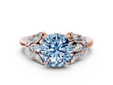 Rose gold Fancy Blue Round  Diamond Cluster Leaf Design Ring with Prong Setting_70