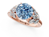 Rose gold Fancy Blue Round  Diamond Cluster Leaf Design Ring with Prong Setting_71