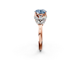 Rose gold Fancy Blue Round  Diamond Cluster Leaf Design Ring with Prong Setting_72