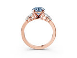 Rose gold Fancy Blue Round  Diamond Cluster Leaf Design Ring with Prong Setting_73