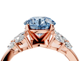 Rose gold Fancy Blue Round  Diamond Cluster Leaf Design Ring with Prong Setting_74