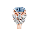 Rose gold Fancy Blue Round  Diamond Cluster Leaf Design Ring with Prong Setting_75
