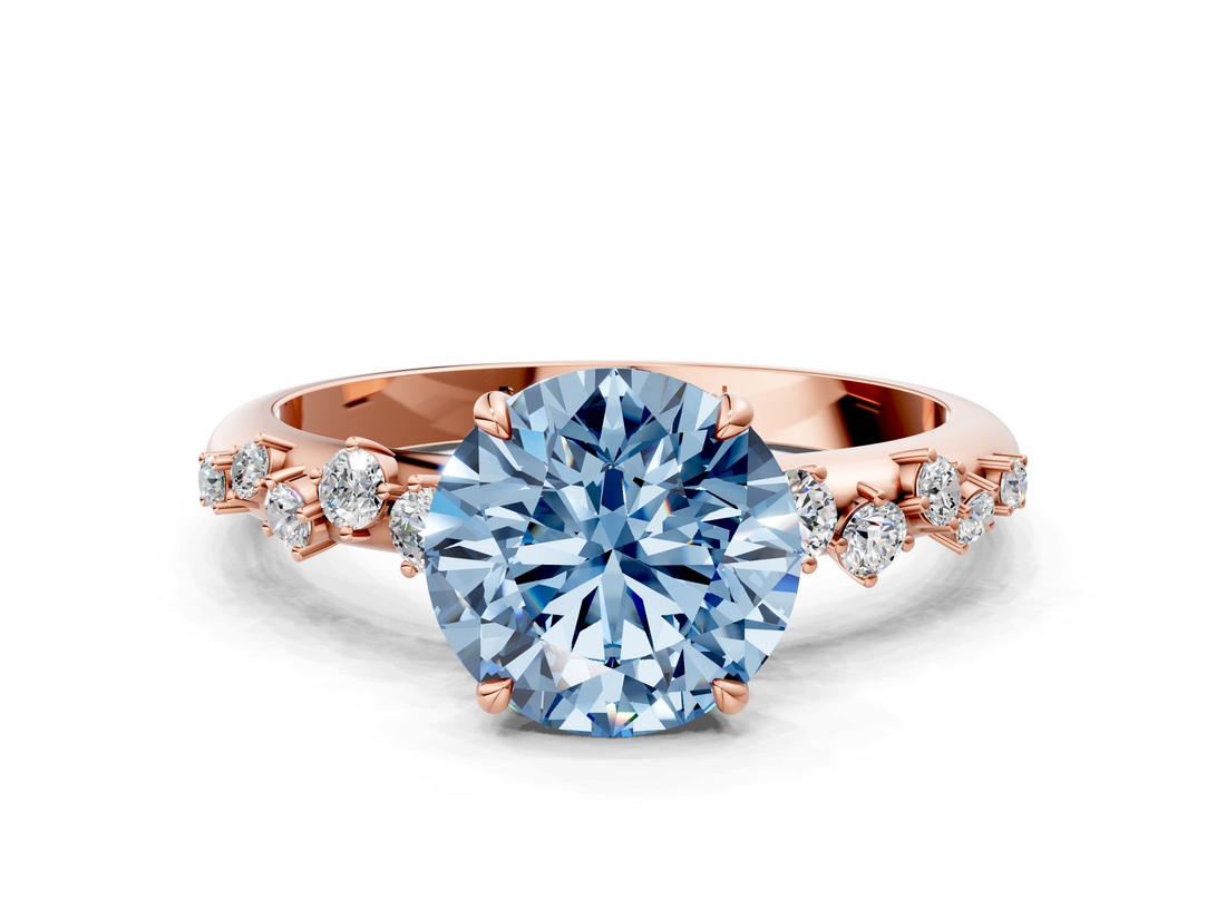 Rose gold Fancy Blue Round  Diamond Cluster Prong-Set Solitaire Ring_43