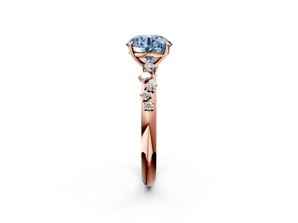 Rose gold Fancy Blue Round  Diamond Cluster Prong-Set Solitaire Ring
