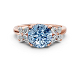 Rose gold Fancy Blue Round  Diamond Floral Cluster Ring with Solitaire Band and Prong Setting_32
