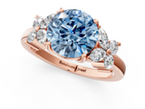 Rose gold Fancy Blue Round  Diamond Floral Cluster Ring with Solitaire Band and Prong Setting_33