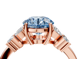 Rose gold Fancy Blue Round  Diamond Floral Cluster Ring with Solitaire Band and Prong Setting_36