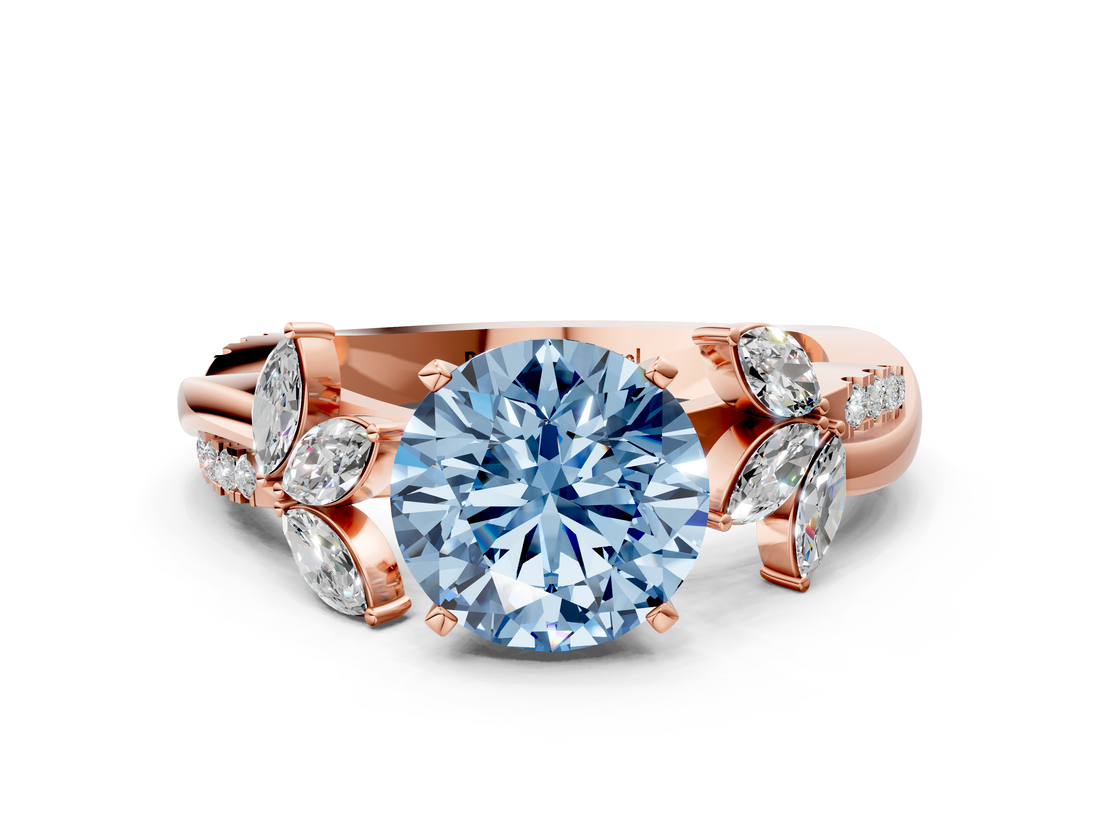 Rose gold Fancy Blue Round  Diamond Floral Vine Solitaire Engagement Ring_3