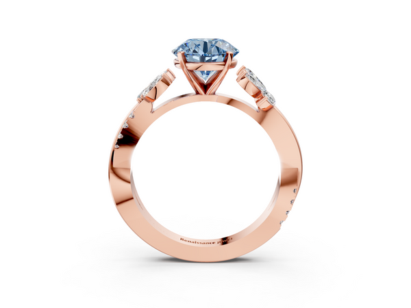 Rose gold Fancy Blue Round  Diamond Floral Vine Solitaire Engagement Ring