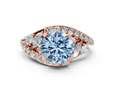 Rose gold Fancy Blue Round  Diamond Halo Ring with Marquise and Pavé Band in Prong Setting_73