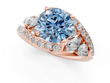Rose gold Fancy Blue Round  Diamond Halo Ring with Marquise and Pavé Band in Prong Setting_74